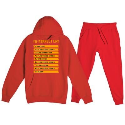 8giftbit Text Style My Perfect Day Play Video Games Gift Premium Hooded Sweatsuit Set