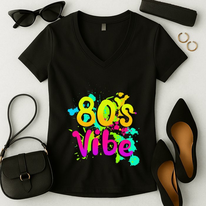 80s Vibe 1980s Fashion 80s Outfit Eighties 80s Costume Women's V-Neck T-Shirt