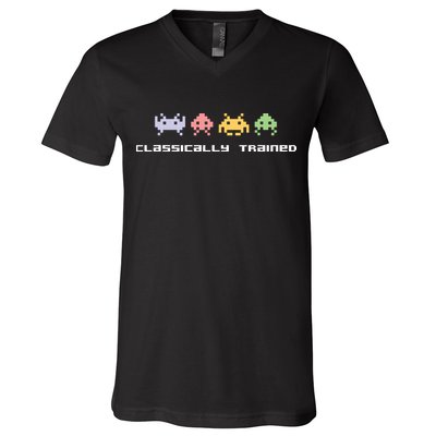 80s Video Game Classically Trained Alien Invaders Vintage V-Neck T-Shirt