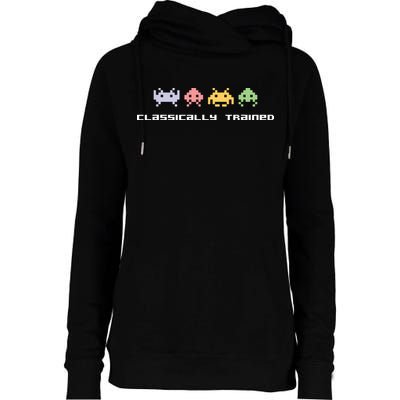 80s Video Game Classically Trained Alien Invaders Vintage Womens Funnel Neck Pullover Hood