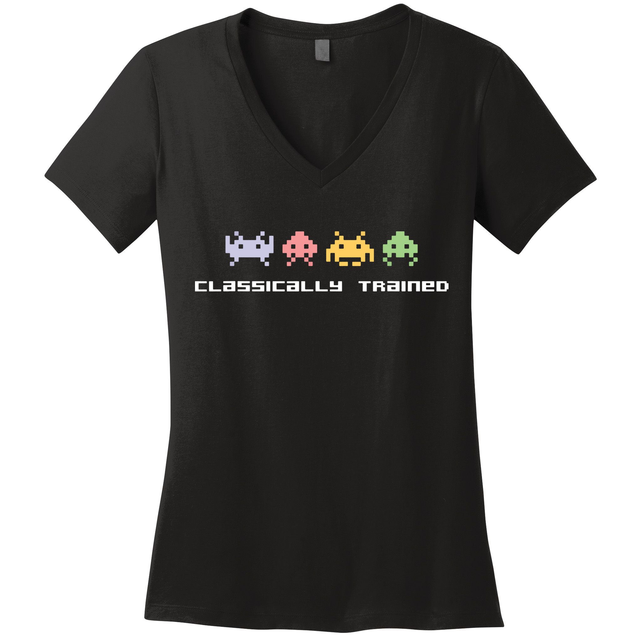 80s Video Game Classically Trained Alien Invaders Vintage Women's V-Neck T-Shirt