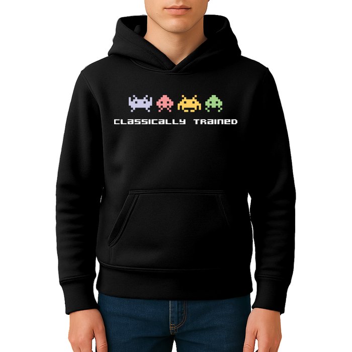 80s Video Game Classically Trained Alien Invaders Vintage Kids Hoodie