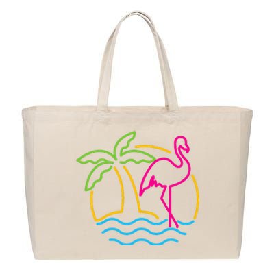 80s Vintage Miami Retro Neon Pink Flamingo Cotton Canvas Jumbo Tote