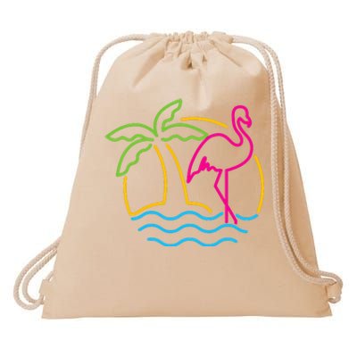 80s Vintage Miami Retro Neon Pink Flamingo Drawstring Bag