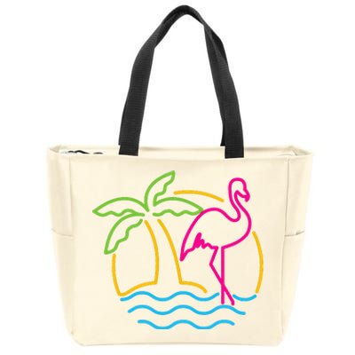 80s Vintage Miami Retro Neon Pink Flamingo Zip Tote Bag