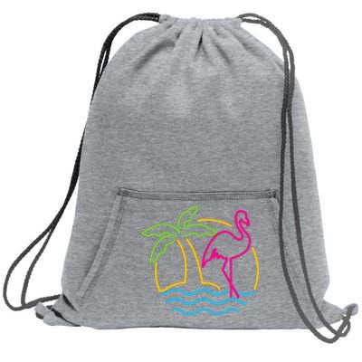 80s Vintage Miami Retro Neon Pink Flamingo Sweatshirt Cinch Pack Bag