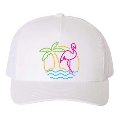 80s Vintage Miami Retro Neon Pink Flamingo Yupoong Adult 5-Panel Trucker Hat