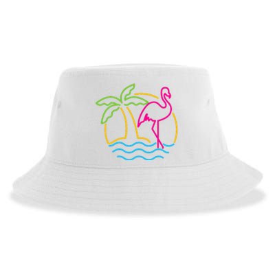 80s Vintage Miami Retro Neon Pink Flamingo Sustainable Bucket Hat