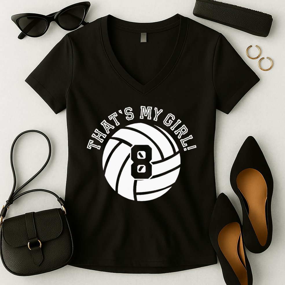 8 Volleyball Player That's My Cheer Mom Dad Team Coach Women's V-Neck T-Shirt