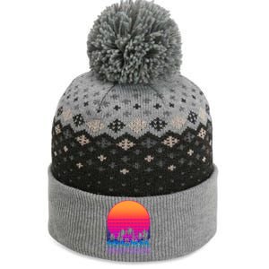 80s Vaporwave Retro Palm Trees Sunset The Baniff Cuffed Pom Beanie