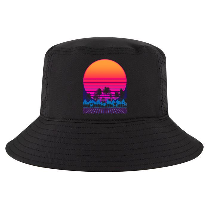 80s Vaporwave Retro Palm Trees Sunset Cool Comfort Performance Bucket Hat