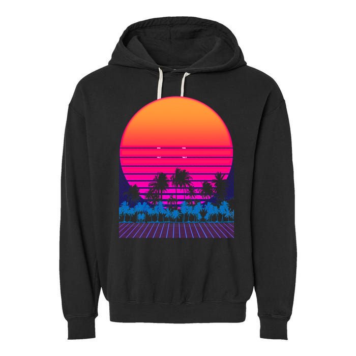 80s Vaporwave Retro Palm Trees Sunset Garment-Dyed Fleece Hoodie