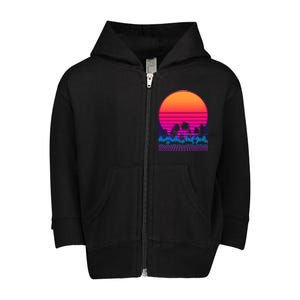 80s Vaporwave Retro Palm Trees Sunset Toddler Zip Fleece Hoodie