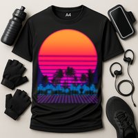 80s Vaporwave Retro Palm Trees Sunset Performance Shirt