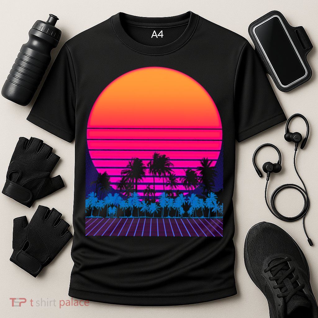 80s Vaporwave Retro Palm Trees Sunset Performance Shirt
