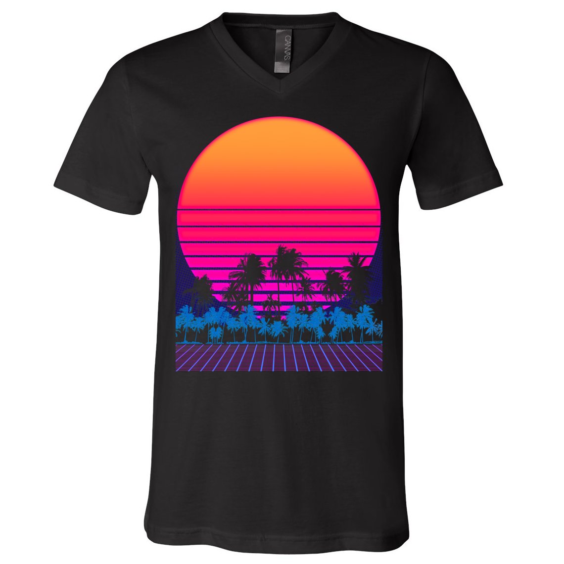 80s Vaporwave Retro Palm Trees Sunset V-Neck T-Shirt