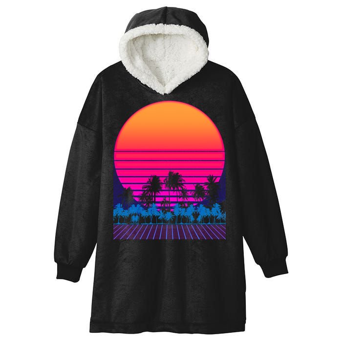 80s Vaporwave Retro Palm Trees Sunset Hooded Wearable Blanket