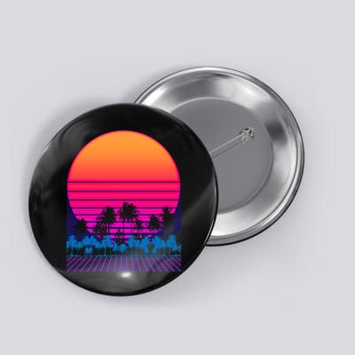 80s Vaporwave Retro Palm Trees Sunset Button