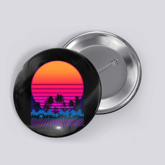 80s Vaporwave Retro Palm Trees Sunset Button