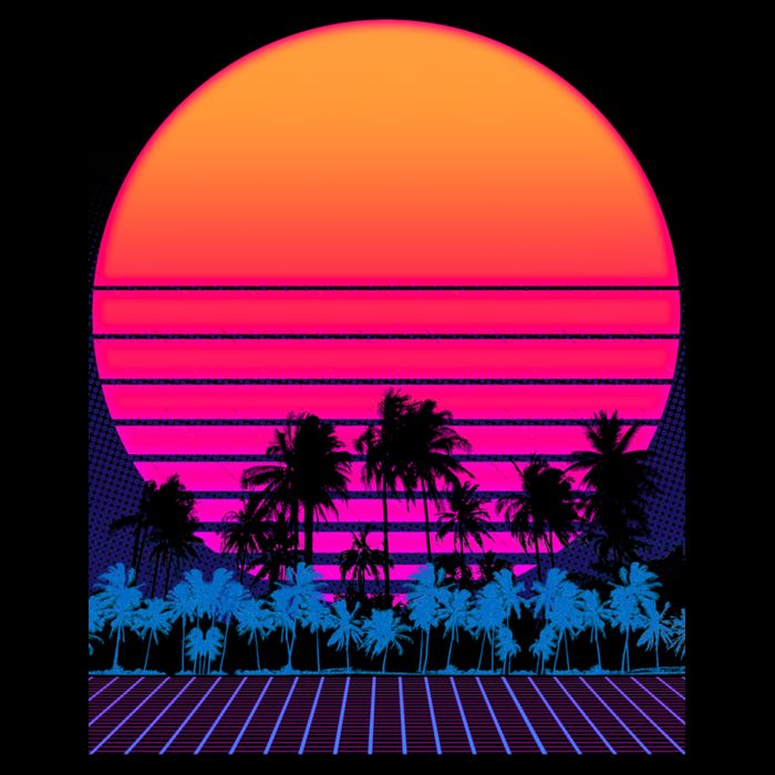 80s Vaporwave Retro Palm Trees Sunset Button