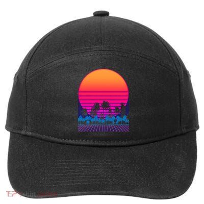 80s Vaporwave Retro Palm Trees Sunset 7-Panel Snapback Hat
