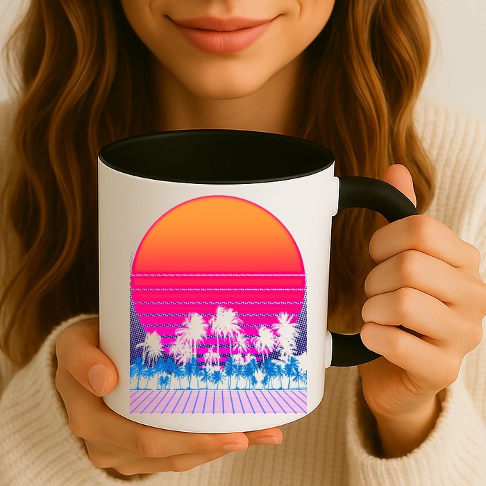 80s Vaporwave Retro Palm Trees Sunset Mug