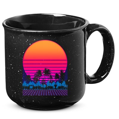 80s Vaporwave Retro Palm Trees Sunset 15oz Campfire Ceramic Mug