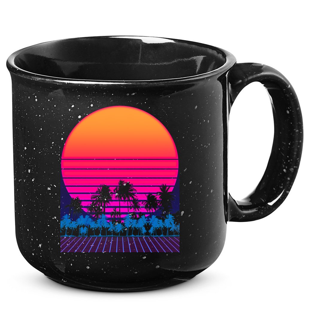 80s Vaporwave Retro Palm Trees Sunset 15oz Campfire Ceramic Mug