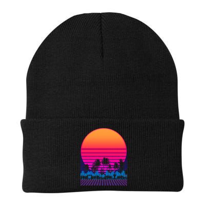 80s Vaporwave Retro Palm Trees Sunset Beanie