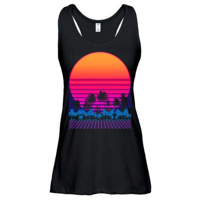 80s Vaporwave Retro Palm Trees Sunset Ladies Essential Flowy Tank