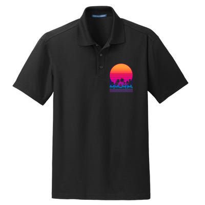 80s Vaporwave Retro Palm Trees Sunset Dry Zone Grid Polo