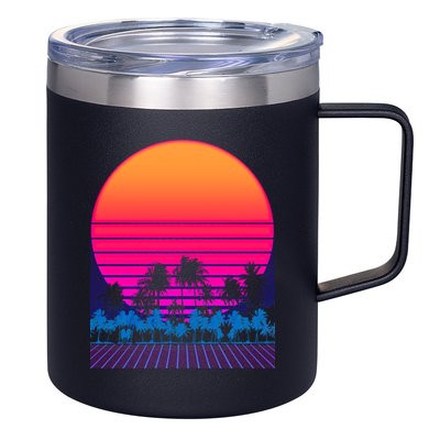 80s Vaporwave Retro Palm Trees Sunset 12oz Stainless Steel Coffee Mug