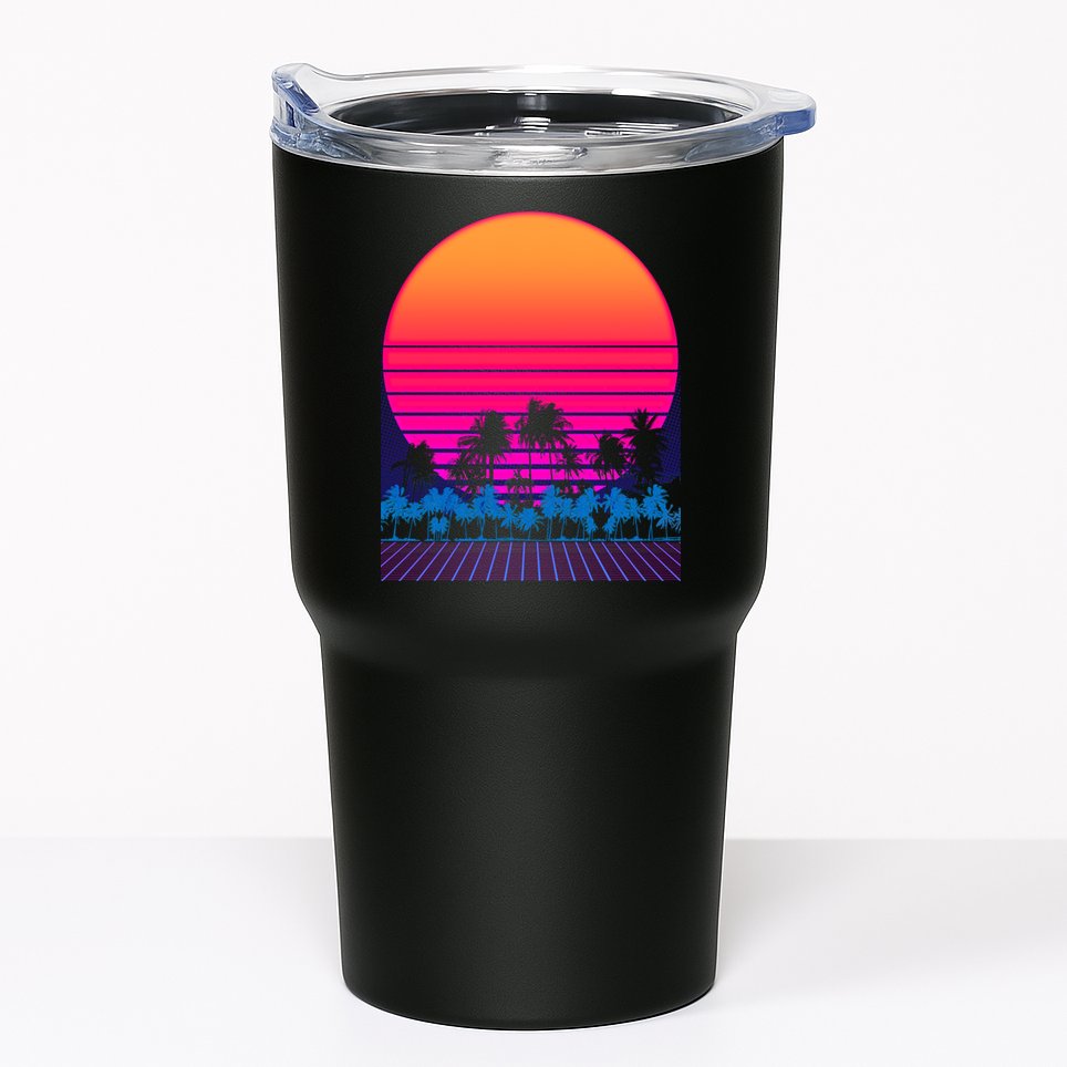 80s Vaporwave Retro Palm Trees Sunset Tumbler