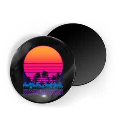 80s Vaporwave Retro Palm Trees Sunset Magnet