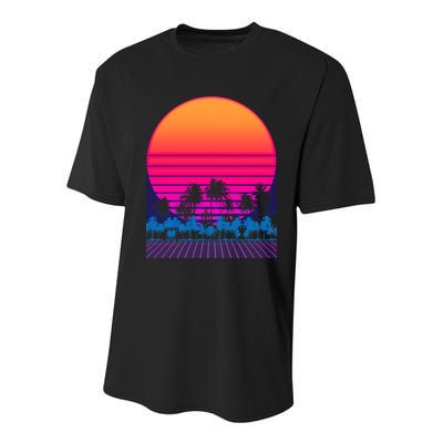 80s Vaporwave Retro Palm Trees Sunset Youth Performance Sprint T-Shirt