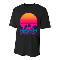 80s Vaporwave Retro Palm Trees Sunset Youth Performance Sprint T-Shirt