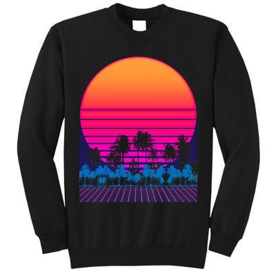 80s Vaporwave Retro Palm Trees Sunset Tall Sweatshirt