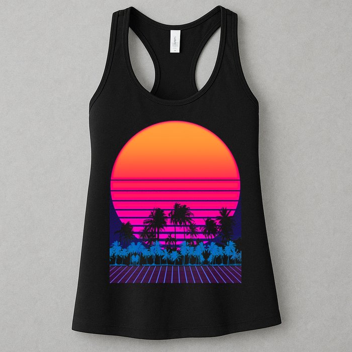 80s Vaporwave Retro Palm Trees Sunset Womens Tank Top