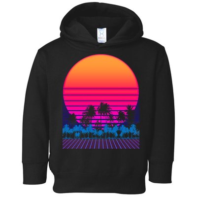 80s Vaporwave Retro Palm Trees Sunset Toddler Hoodie
