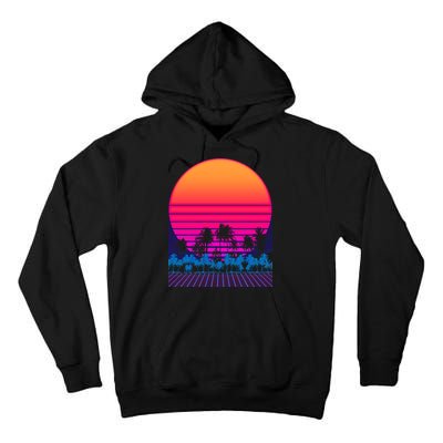 80s Vaporwave Retro Palm Trees Sunset Tall Hoodie