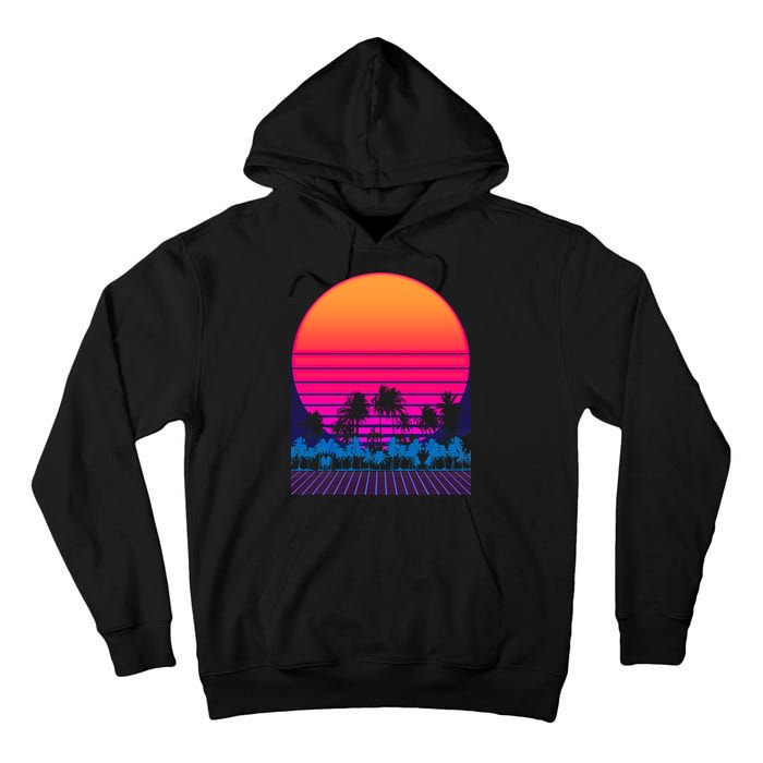 80s Vaporwave Retro Palm Trees Sunset Tall Hoodie