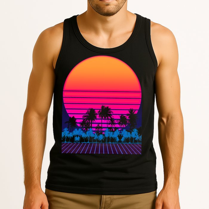 80s Vaporwave Retro Palm Trees Sunset Tank Top
