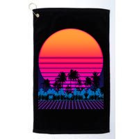 80s Vaporwave Retro Palm Trees Sunset Golf Towel