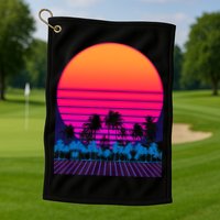 80s Vaporwave Retro Palm Trees Sunset Golf Towel