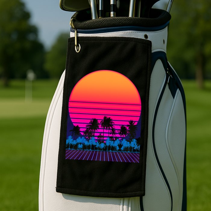 80s Vaporwave Retro Palm Trees Sunset Golf Towel