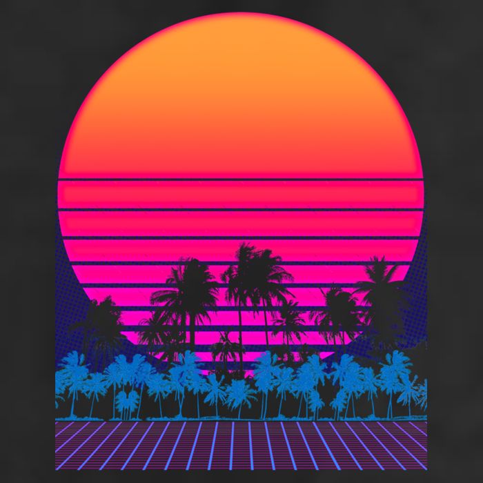 80s Vaporwave Retro Palm Trees Sunset Golf Towel