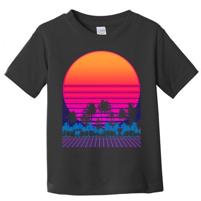 80s Vaporwave Retro Palm Trees Sunset Toddler T-Shirt