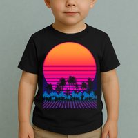 80s Vaporwave Retro Palm Trees Sunset Toddler T-Shirt