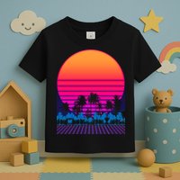 80s Vaporwave Retro Palm Trees Sunset Toddler T-Shirt