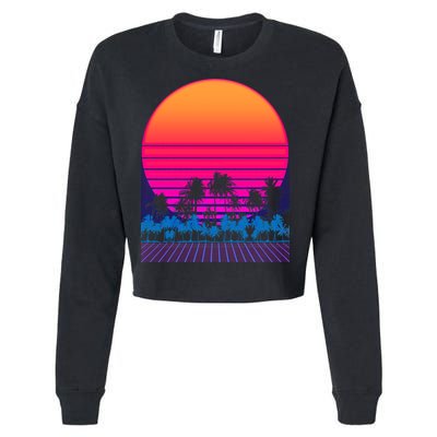 80s Vaporwave Retro Palm Trees Sunset Cropped Pullover Crew